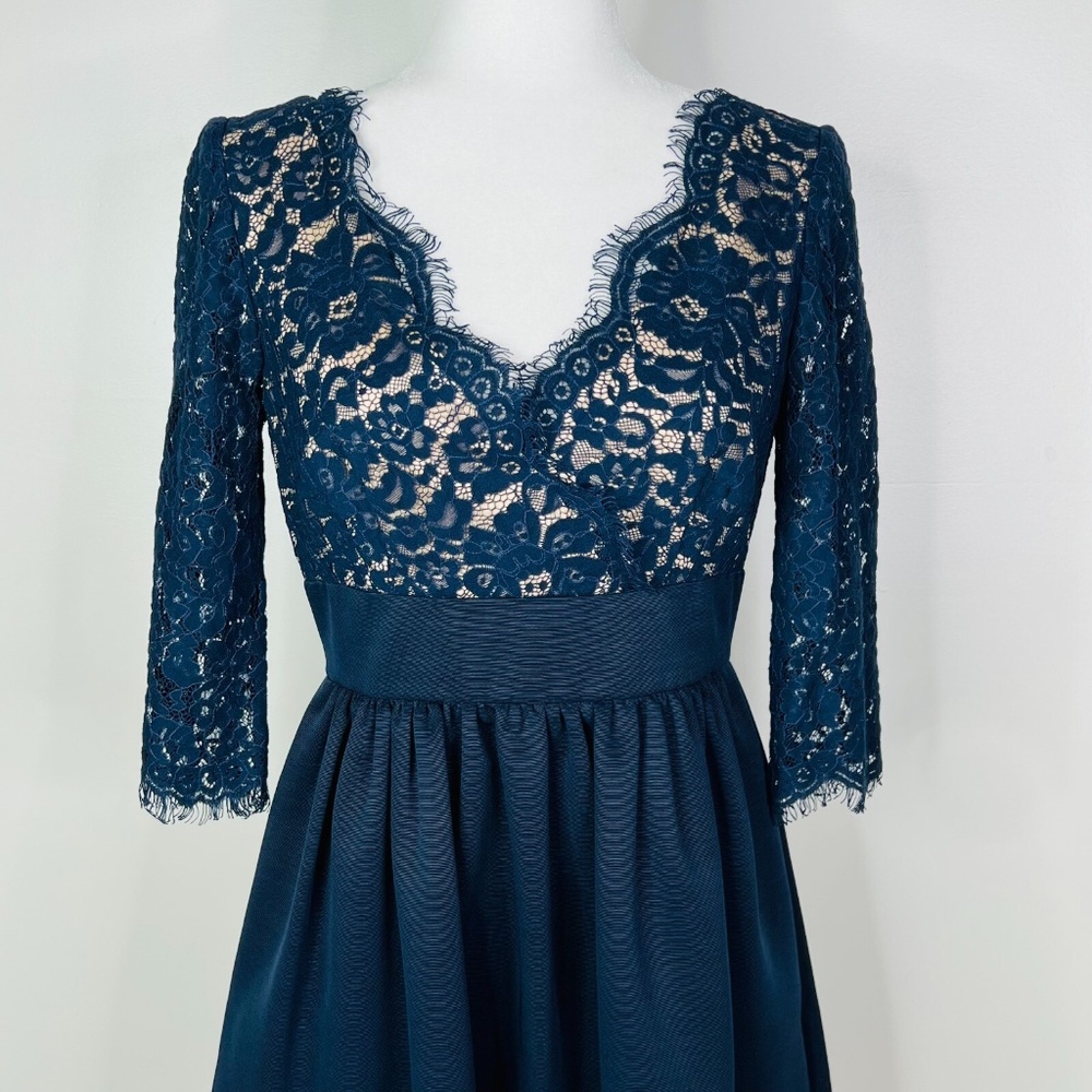 Eliza J. Navy Lace Bodice Fit & Flare Dress, Scalloped V-Neck Women’s Size 14